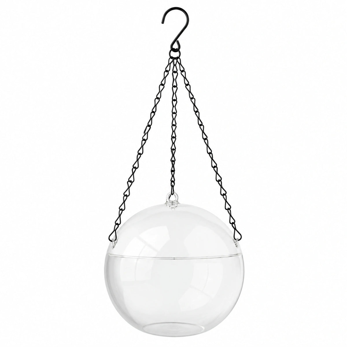 Maceta Colgante Transparente de Vidrio con Cadena Negra 30 cm